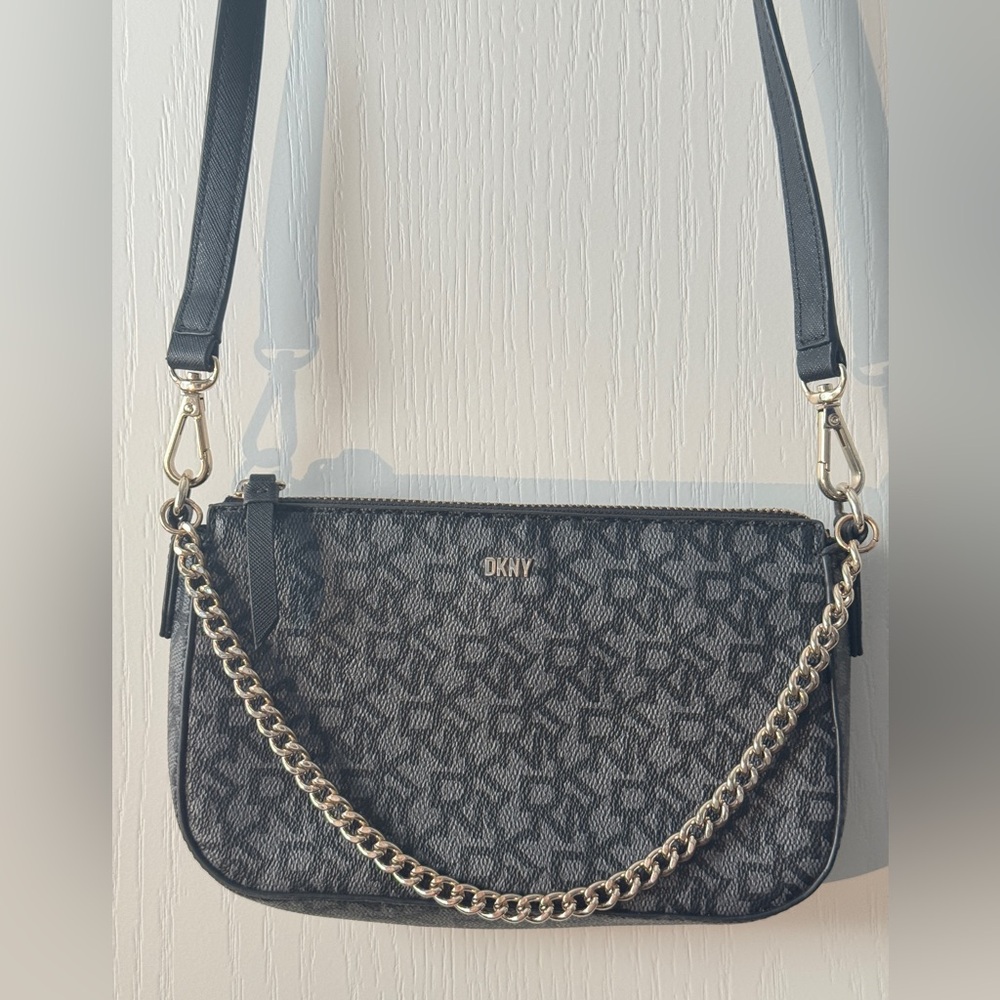 Dkny Black Signature Coated Canvas and Leather Bryant Park Crossbody Bag-